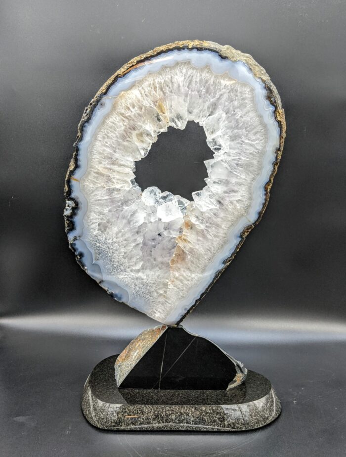 Brazilian Geode slab on Black Jade mounted on Black Granite (Sculpture)