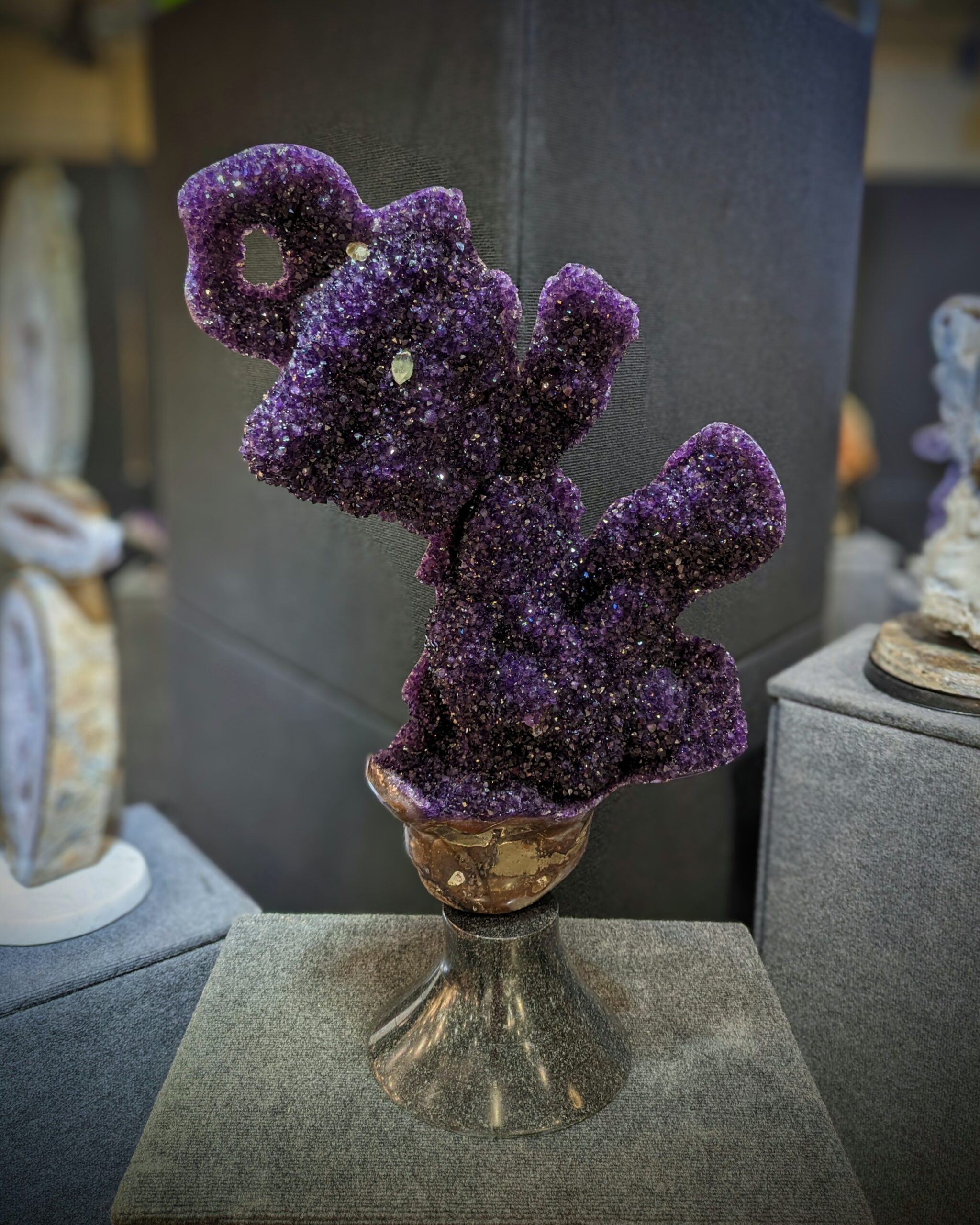 Free form Amethyst sculpture carved by Stone Art Studios.