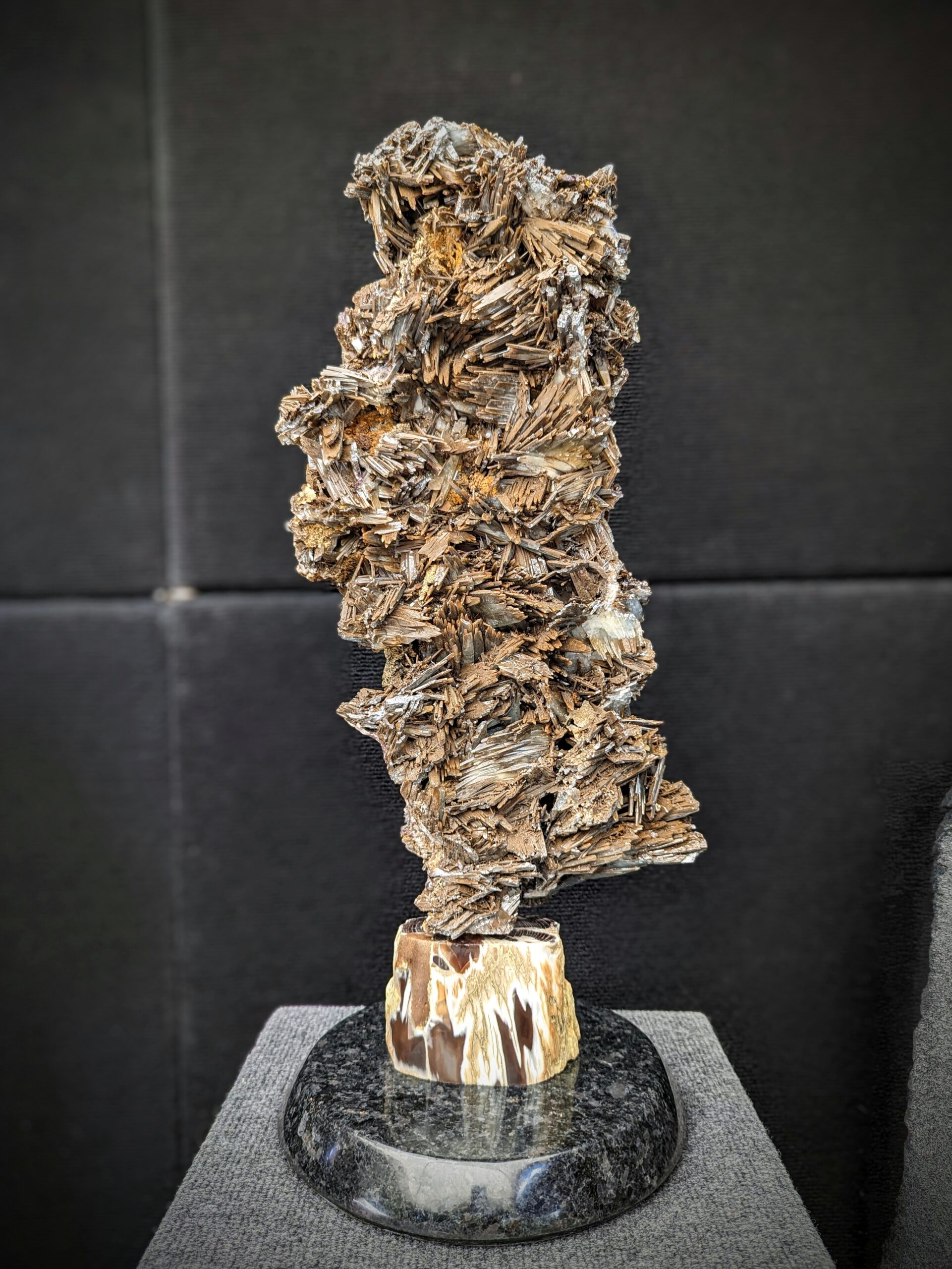 Barite sculpture mounted on Opalized wood by Stone Art Studios' Leo Atkinson.