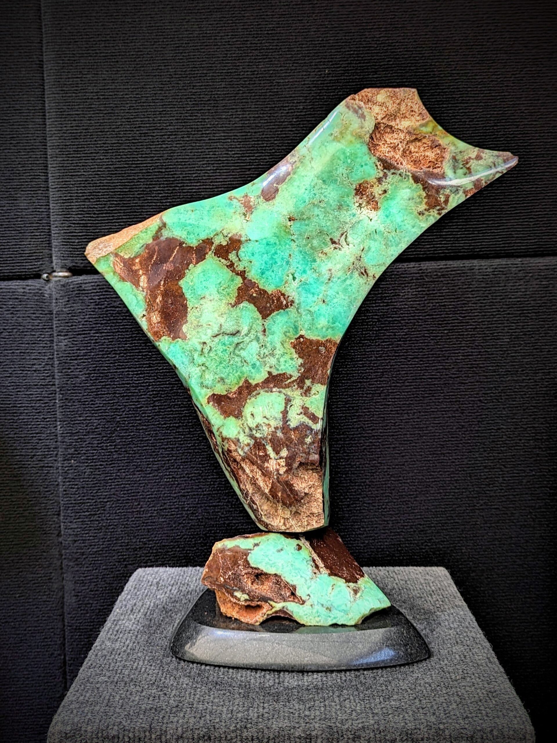 Chrysoprase sculpture carved by Dusty Atkinson of Stone Art Studios.